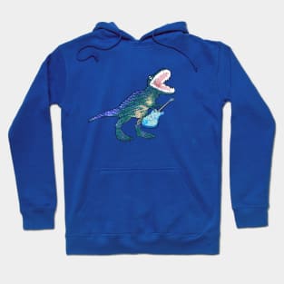 Guitar playing Dinosaur,   by Pickleball ARTwear Hoodie